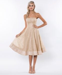 Alila-Gold-Strapless-glitter-prom-SKATER-dress-Bariano