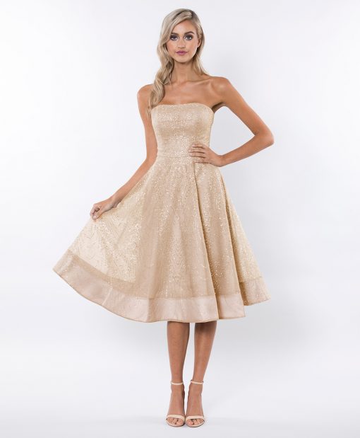 Alila-Gold-Strapless-glitter-prom-SKATER-dress-Bariano