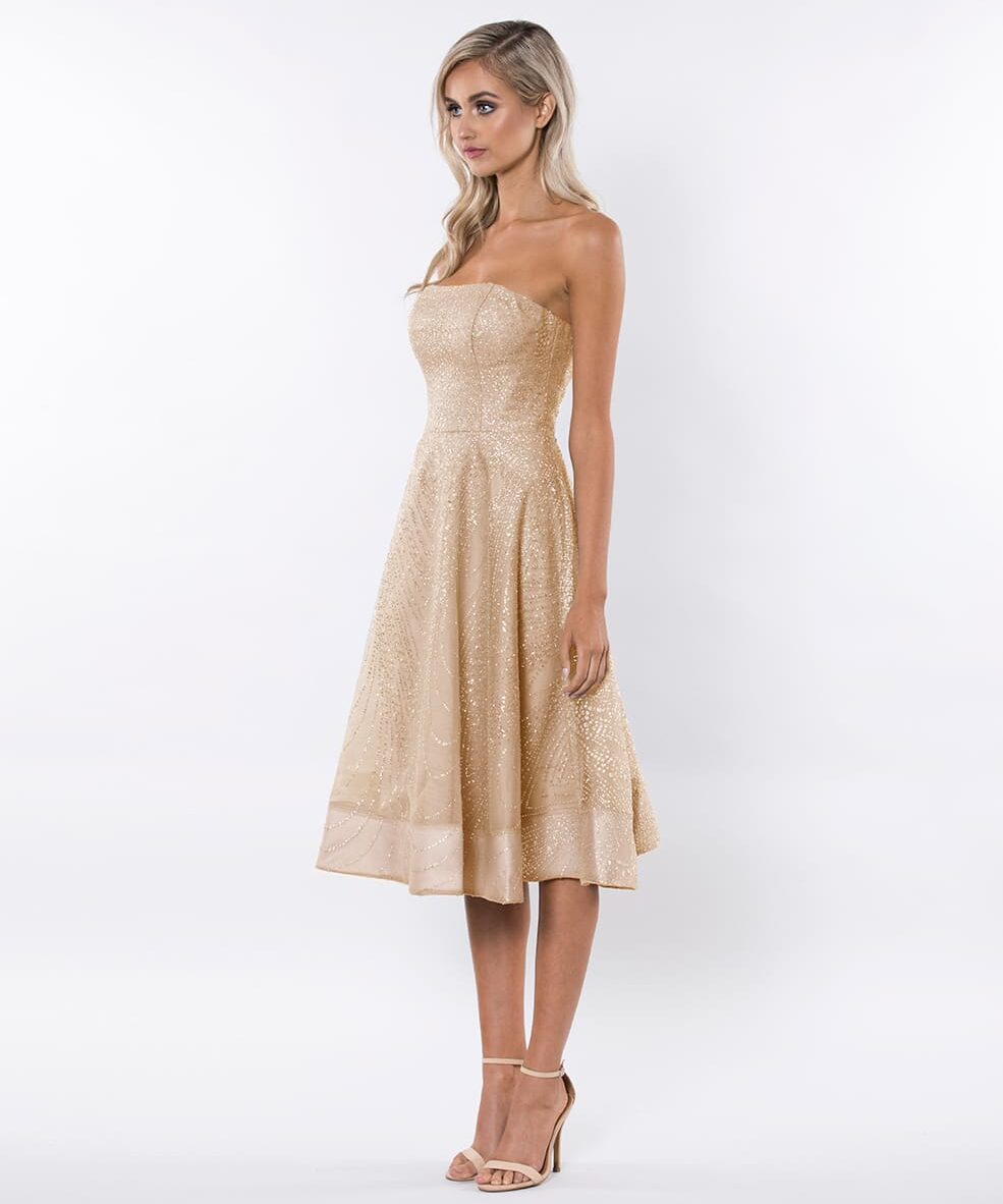 Alternative view of Bariano Gold Embellished Strapless Skater Dress