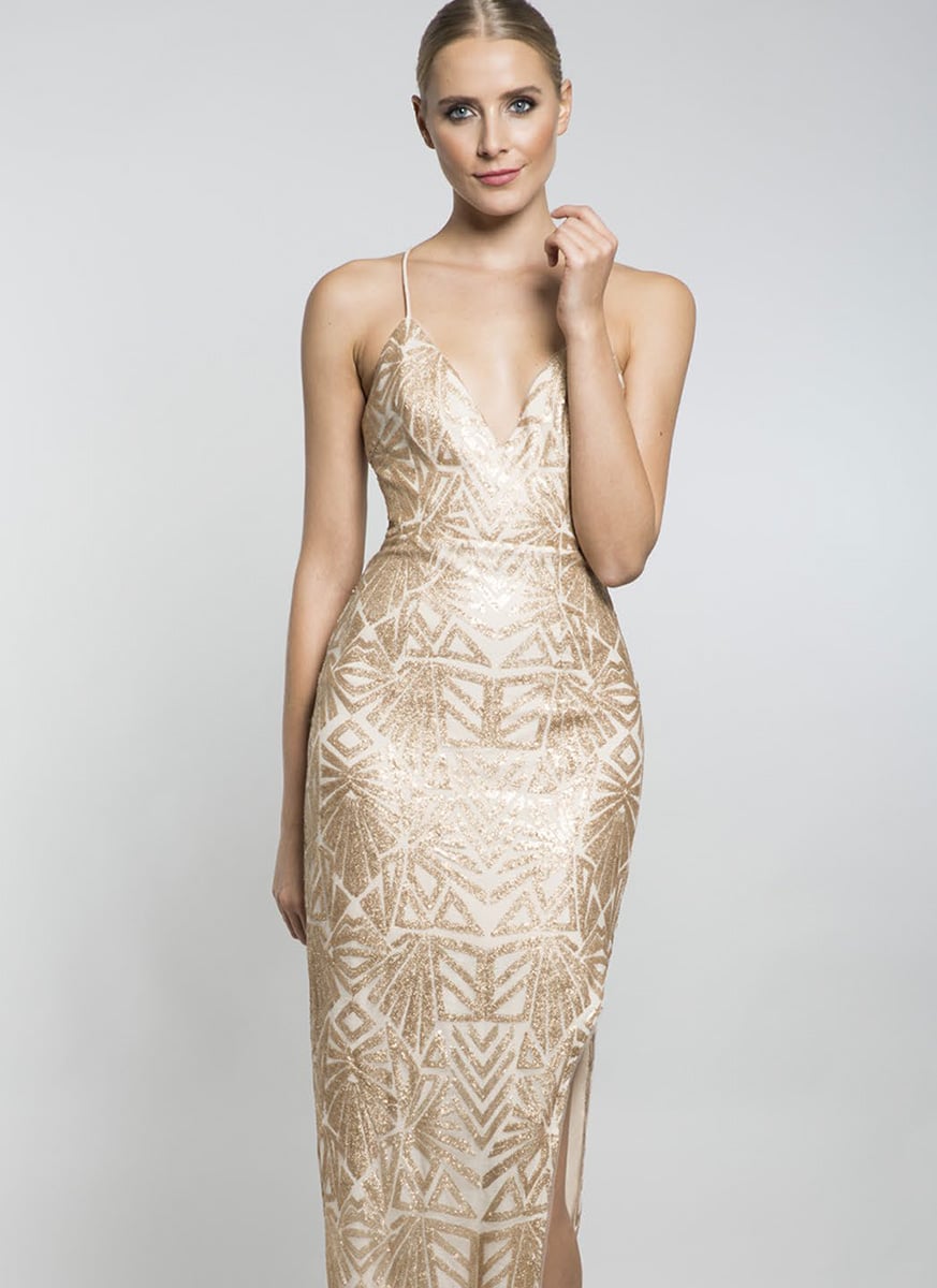 Bariano Gold Embellished Midi Dress | Alila Boutique