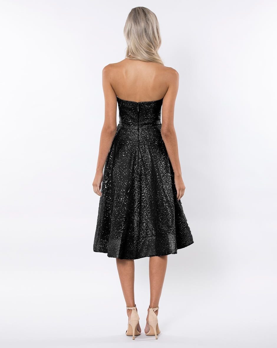 Alila-black-Strapless-glitter-prom-SKATER-dress-Bariano