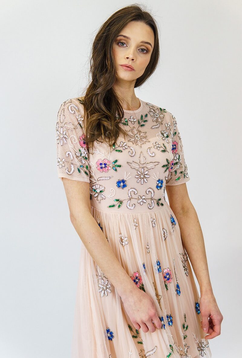 ALILA-Pink-pretty-beaded-cap-sleeve-races-dress-angeleye
