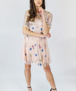 ALILA-Pink-pretty-beaded-cap-sleeve-races-dress-angeleye