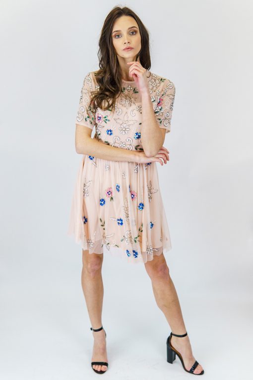 ALILA-Pink-pretty-beaded-cap-sleeve-races-dress-angeleye