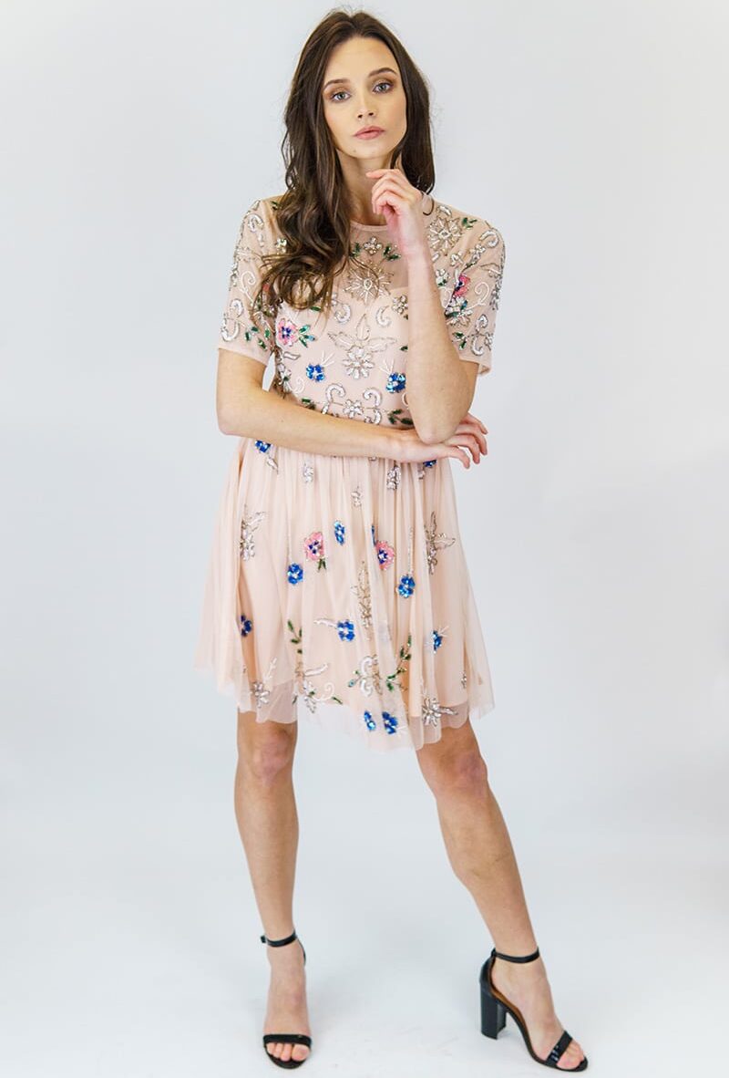 ALILA-Pink-pretty-beaded-cap-sleeve-races-dress-angeleye