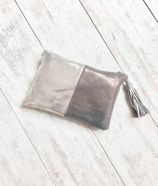 Silver&Pewter Leather and Faux Suede Tassel Bag