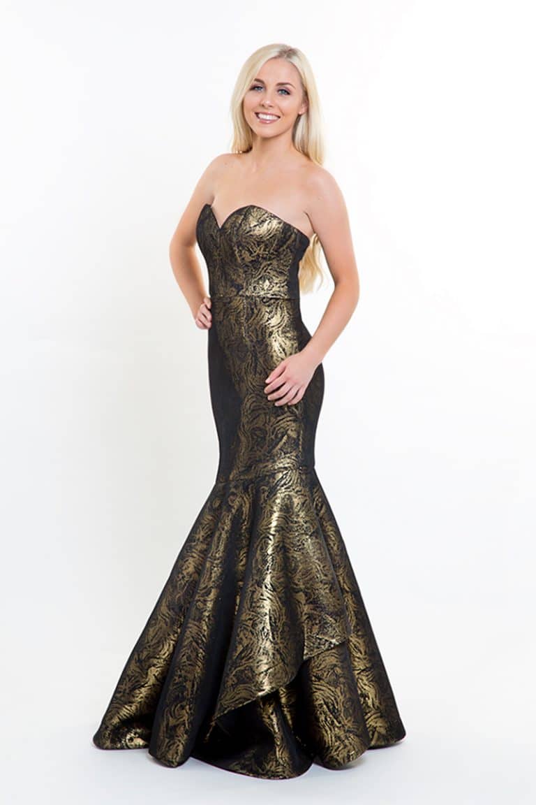 Bariano Black & Gold Strapless Fishtail Gown Alila Boutique