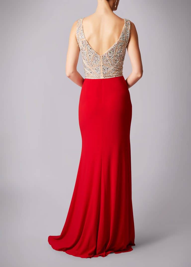 Mascara Red Beaded Bodice Gown Alila