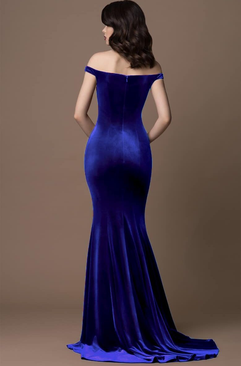Gino-Cerrutti-Velvet-Bardot-Gown-Blue-Alila