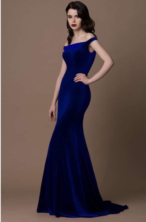 Gino Cerruti Blue Velvet Bardot Gown