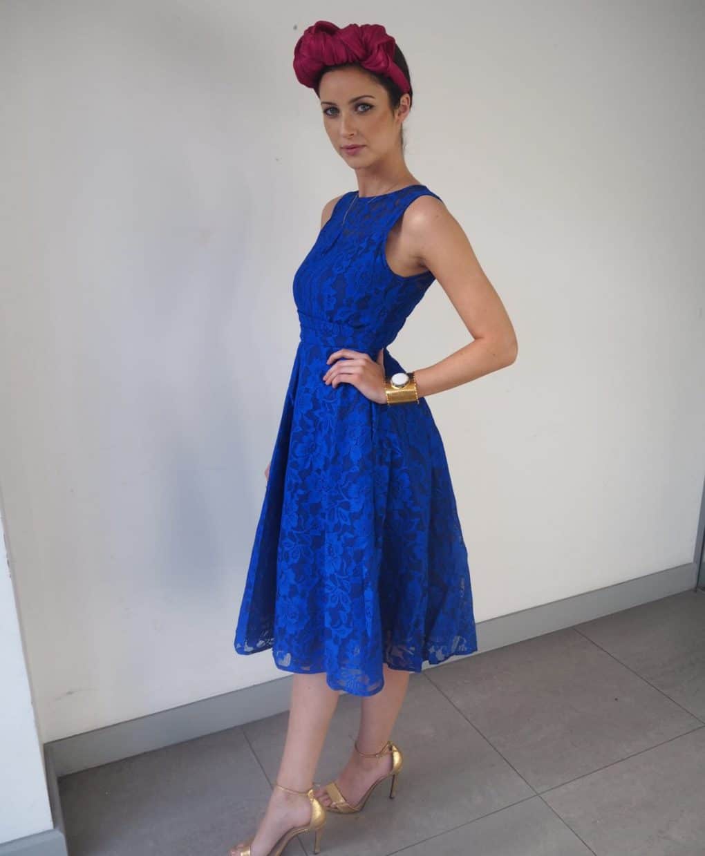 jolie moi duck egg blue lace dress