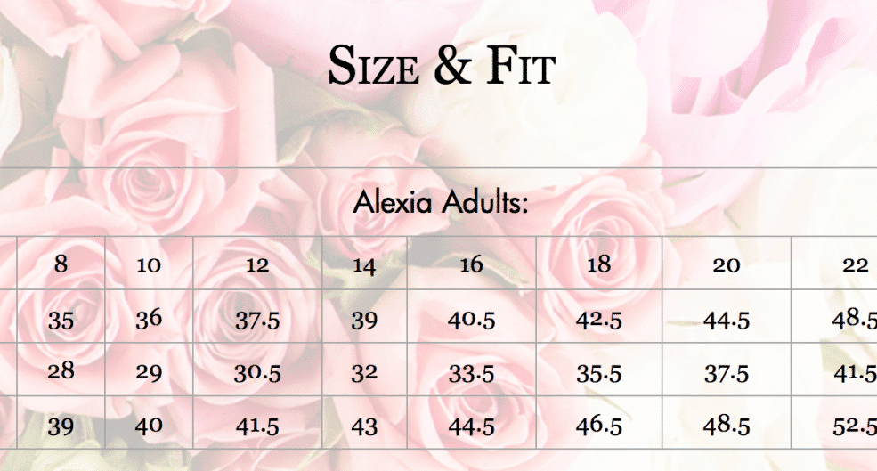 Alexia Design Size Chart