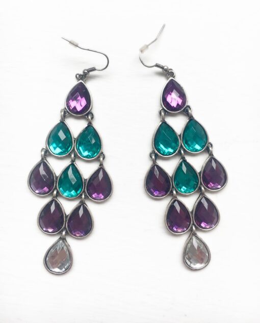 Aqua-and-purple-glass-chandelier-earrings-Alila-boutique