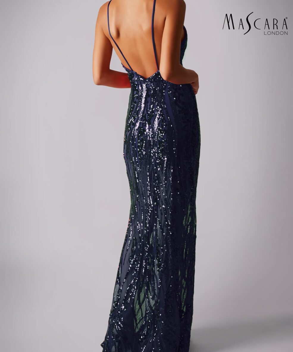 Mascara Spaghetti Sequins Navy Dress Dress