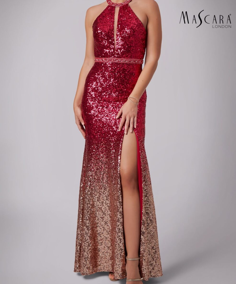 Mascara Dip Dye Sequin Fuchsia Dress