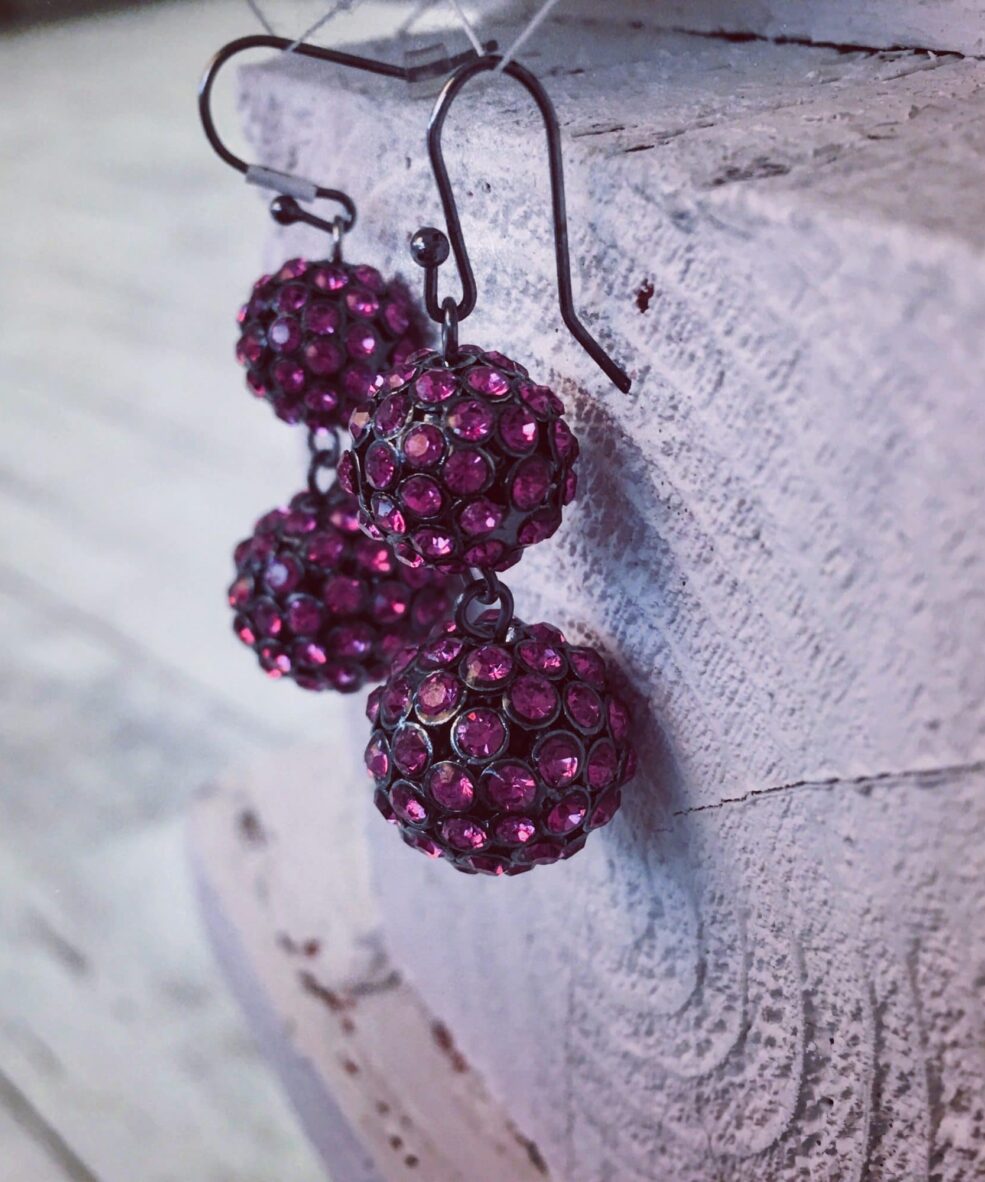 Alternative view of Fuchsia Pink and Black Crystal Ball Dangle Earrings