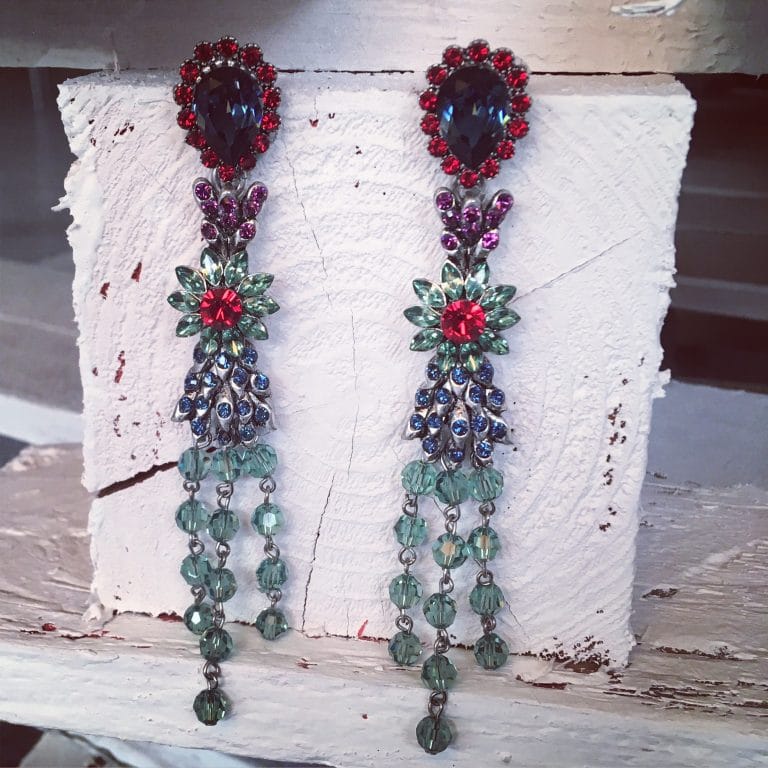 OTAZU Multicoloured Peacock Statement Crystal Chandelier Earrings