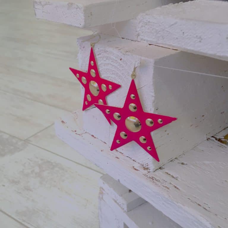 Fuchsia Pink and Gold Enamel Star Earrings