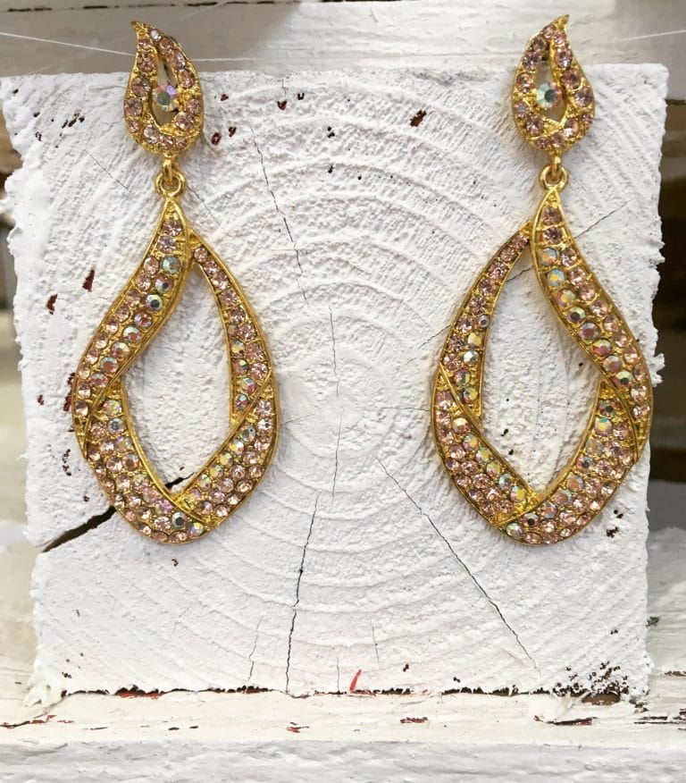 Gold and Pink Rainbow Crystal Chandelier Earrings