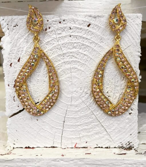 Gold and Pink Rainbow Crystal Chandelier Earrings
