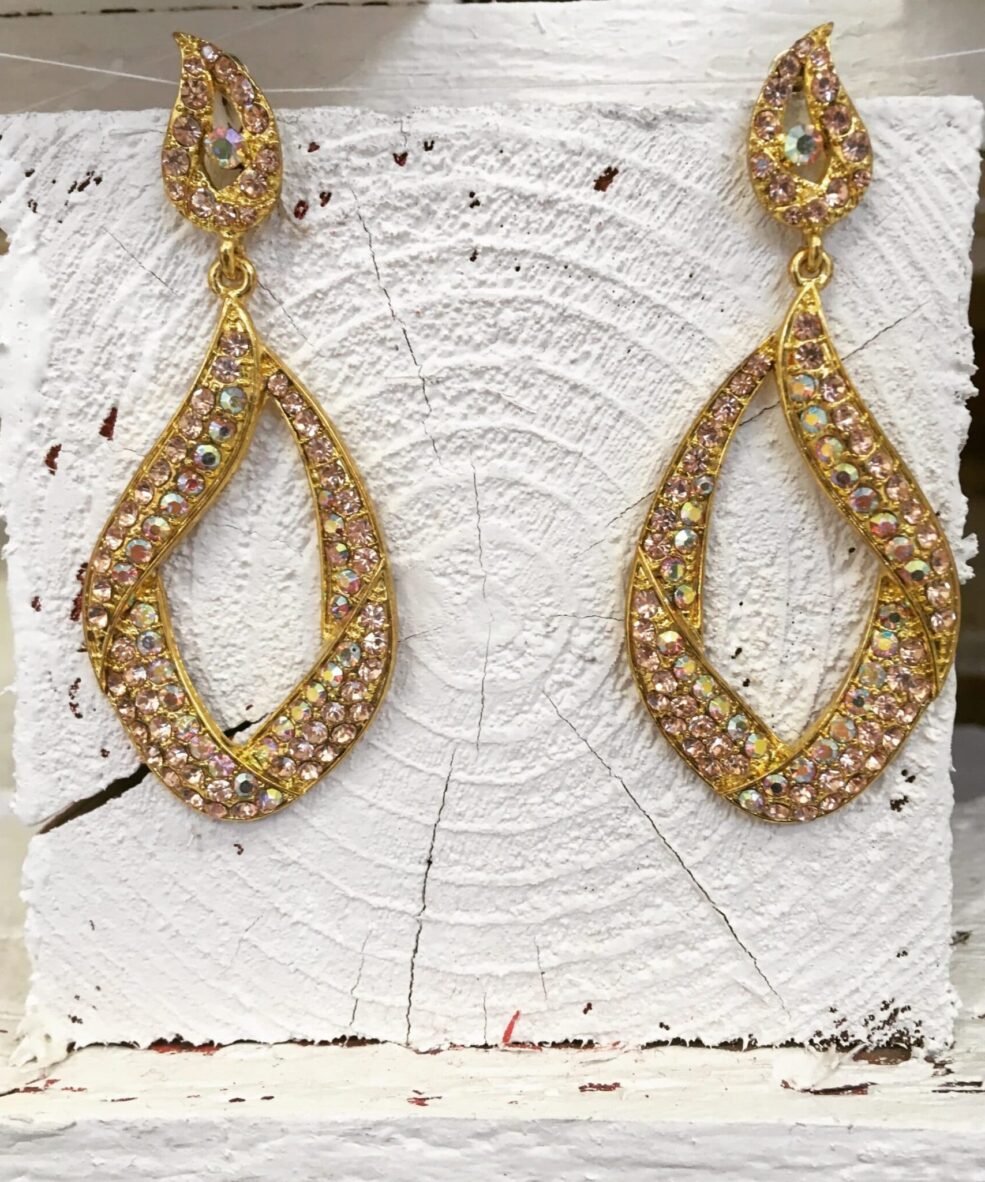 Gold and Pink Rainbow Crystal Chandelier Earrings