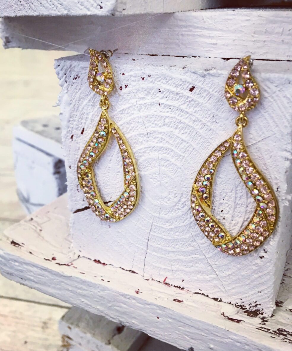 Alternative view of Gold and Pink Rainbow Crystal Chandelier Earrings