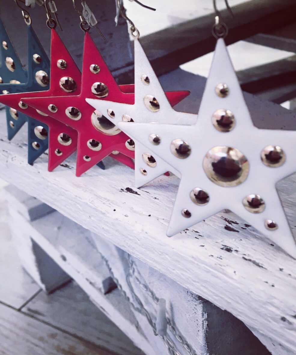 Alternative view of Fuchsia Pink and Gold Enamel Star Earrings