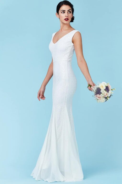 DR627W- Alila-Bridal-White-Sequin-chiffon-affordable-Bridal-gown-Dublin