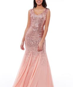 DR627-Rose-Gold-sequin-and-chiffon-debs-bridesmaids-dress-Alila-boutique-bridal-Dublin