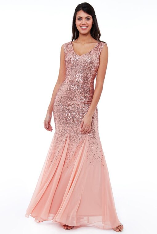 DR627-Rose-Gold-sequin-and-chiffon-debs-bridesmaids-dress-Alila-boutique-bridal-Dublin