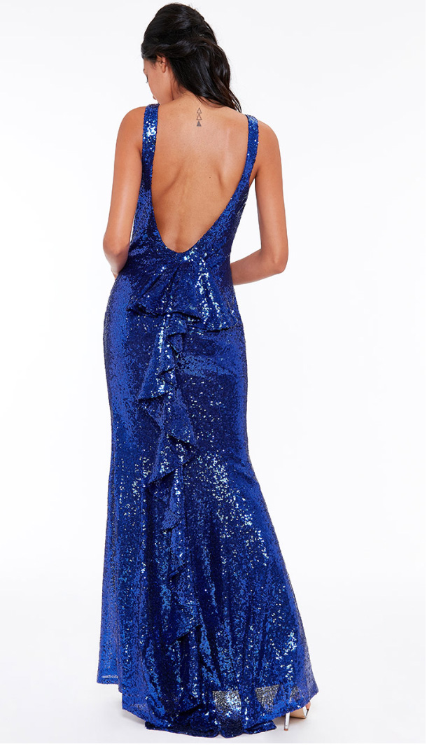 Royal Blue Halter Fishtail Sequin Maxi Dress - Alila