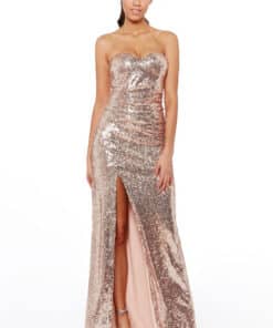 Champagne-Strapless-sequin-dress-slit-Alila