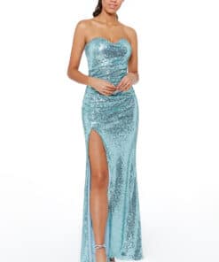 Sky-blue-strapless-sequin-debs-dress-slit-Alila