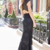 Hayley Paige Black Caviar A Line Gown Bateau neckline with cap sleeve