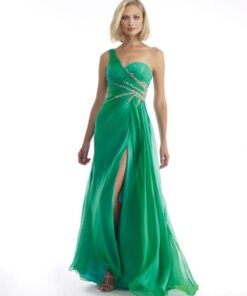 Morrell Maxi One Shoulder Green Chiffon Gown