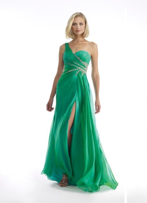 Morrell Maxi One Shoulder Green Chiffon Gown