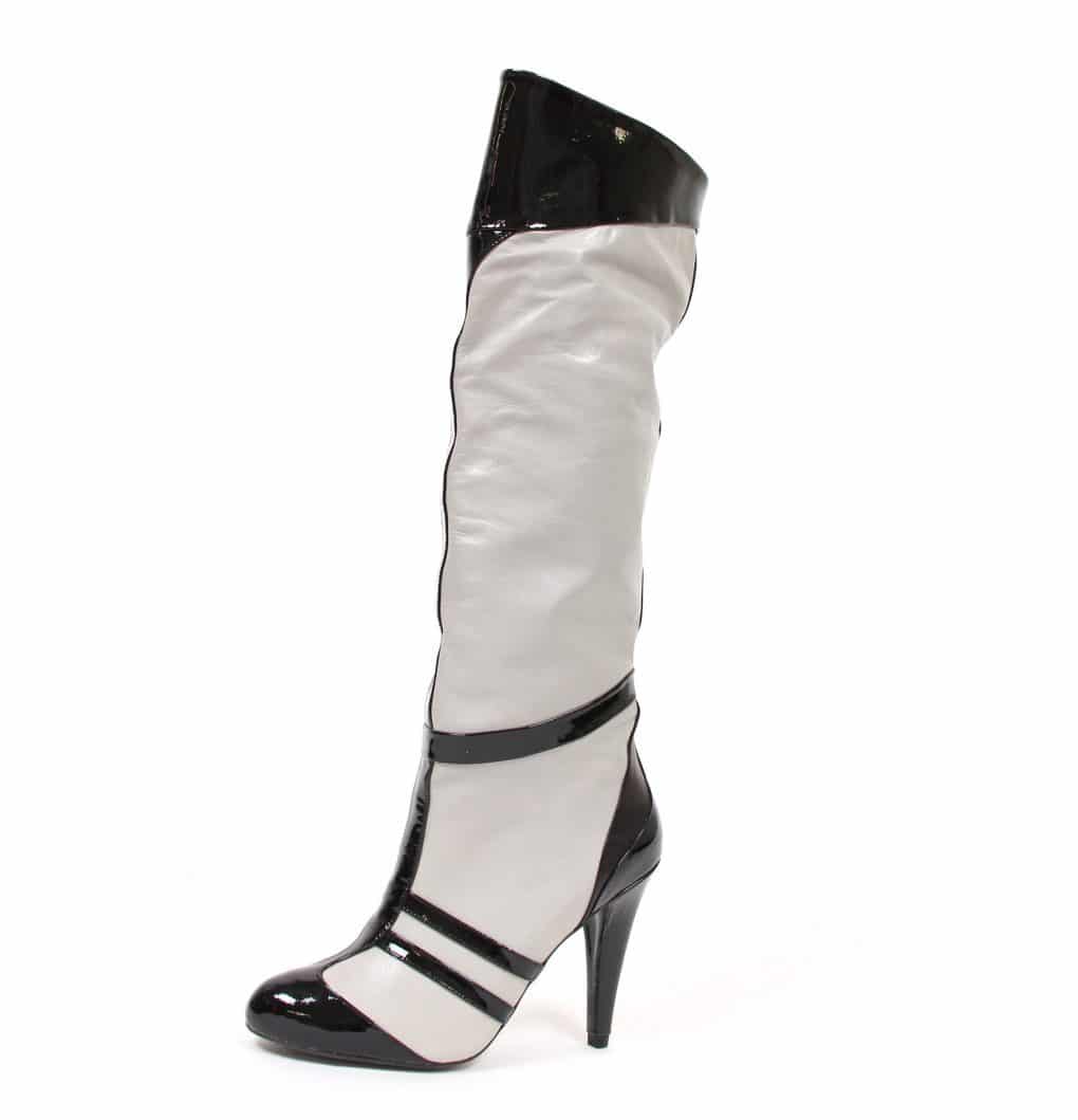 Grey-and-Black-patent-stripe-knee-high-boot-Elena-Perseil-Alila