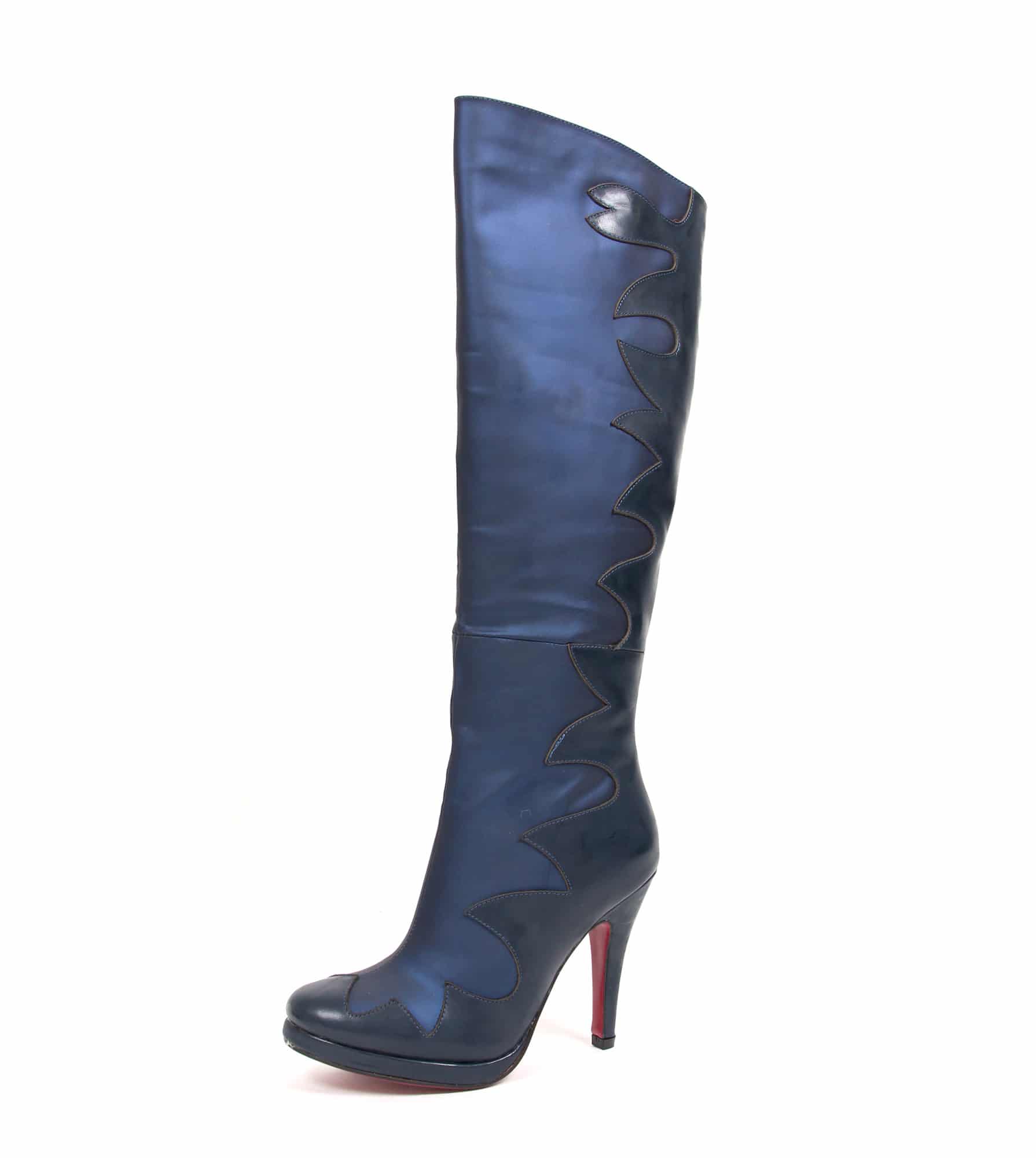 Buy > navy leather knee high boots > in stock