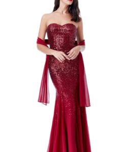 Burgundy-Strapless-Sequin-Chiffon-Debs-Dress-Alila-Ireland