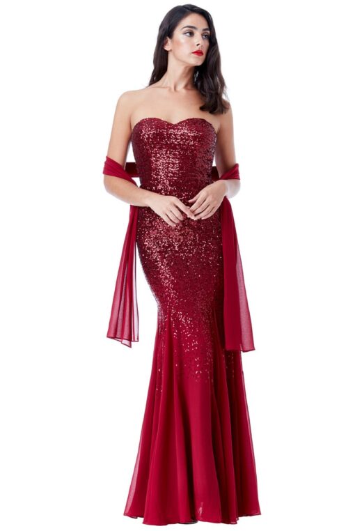 Burgundy-Strapless-Sequin-Chiffon-Debs-Dress-Alila-Ireland