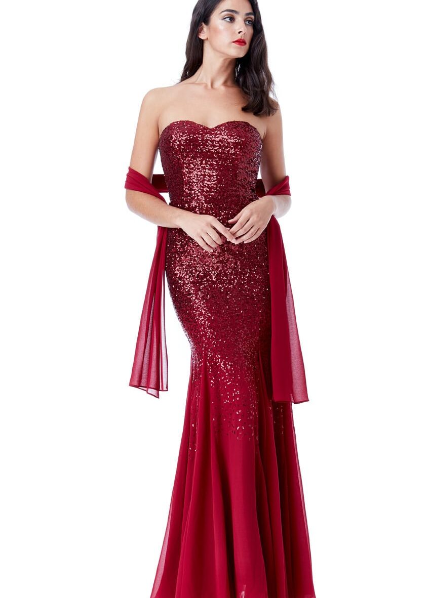 Burgundy-Strapless-Sequin-Chiffon-Debs-Dress-Alila-Ireland