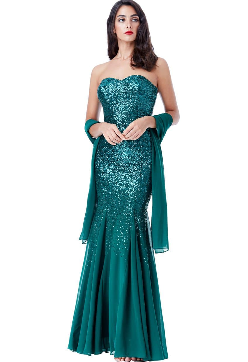 Strapless Chiffon Full Length Dresses Emerald