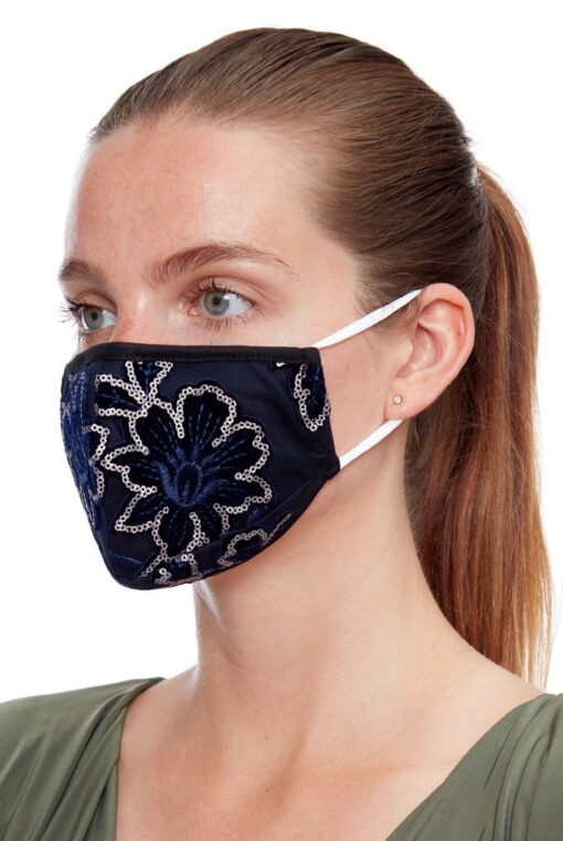Navy-floral-sequin-face-mask-ladies-face-covering Alila