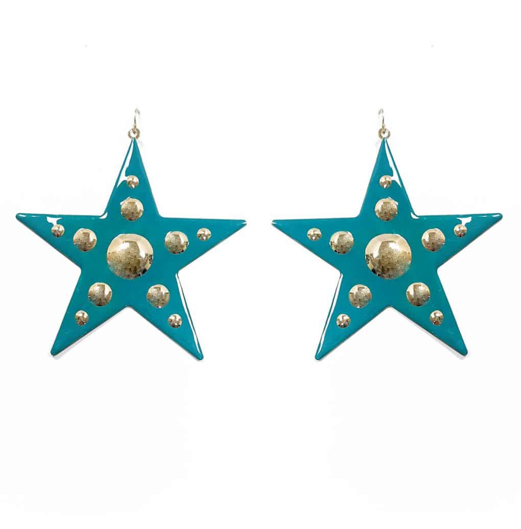 Teal-and-gold-metal-star-earrings-Alila-Ireland