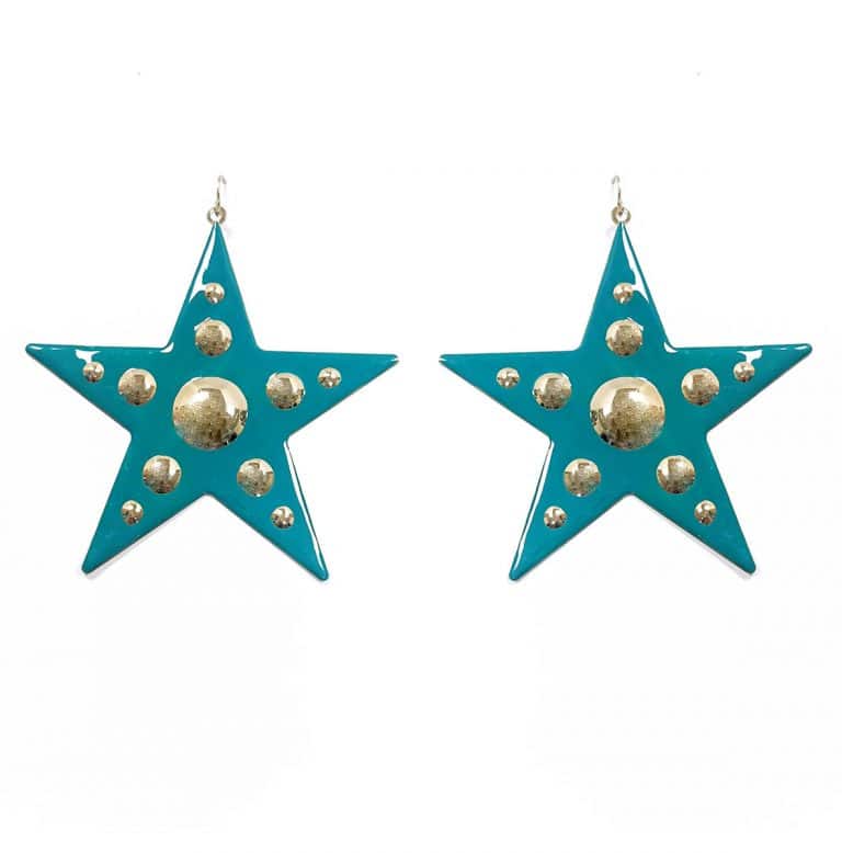 Teal-and-gold-metal-star-earrings-Alila-Ireland