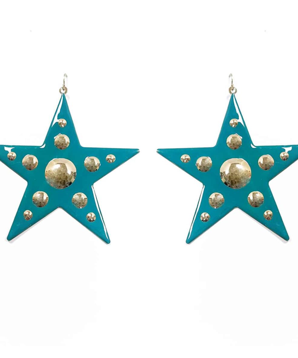 Teal-and-gold-metal-star-earrings-Alila-Ireland