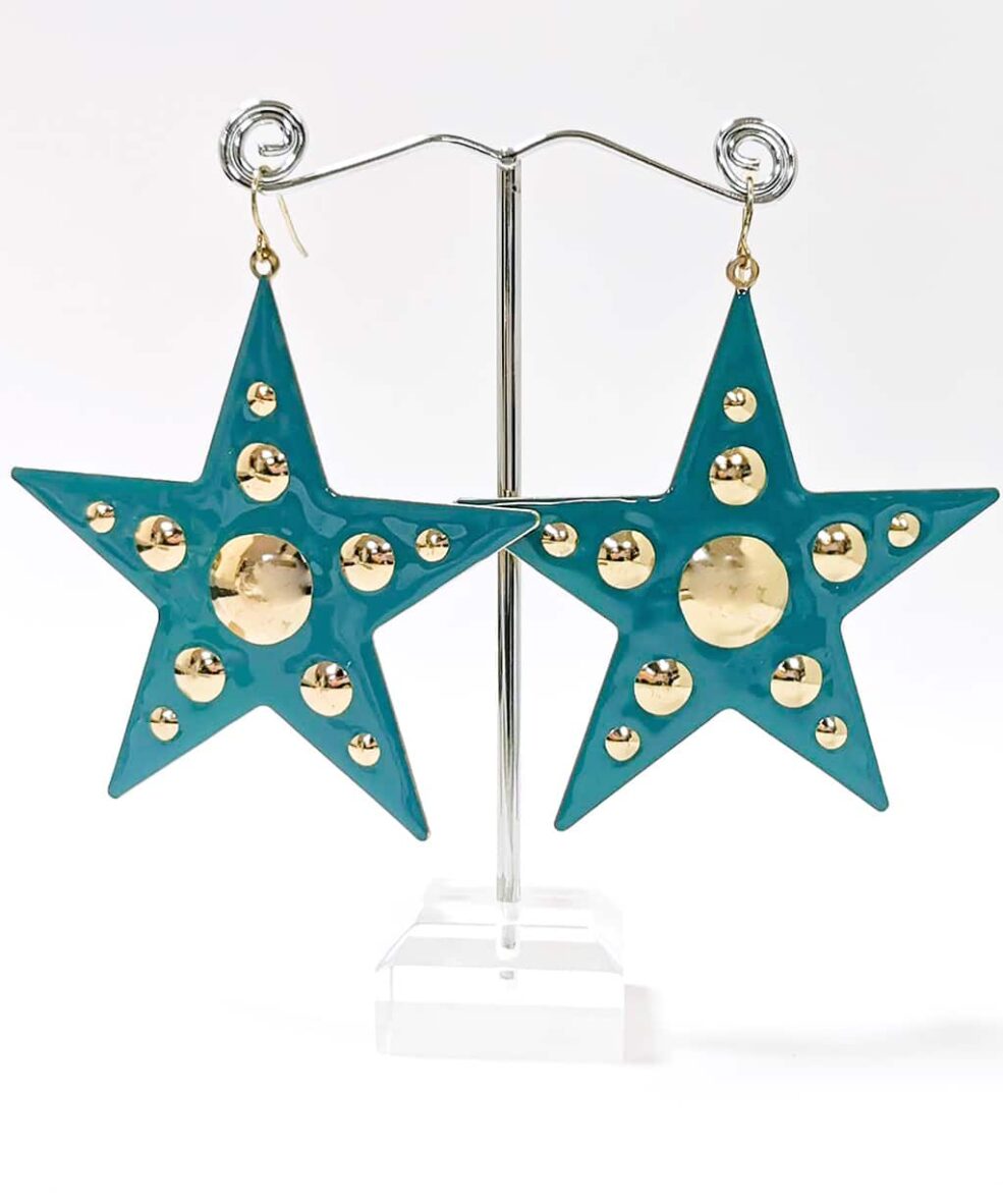 Teal-and-gold-metal-star-earrings-Alila-Ireland